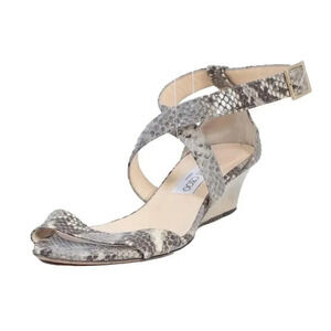Jimmy Choo Chiara Strappy Wedge Sandal Grey Snake Print Size 8